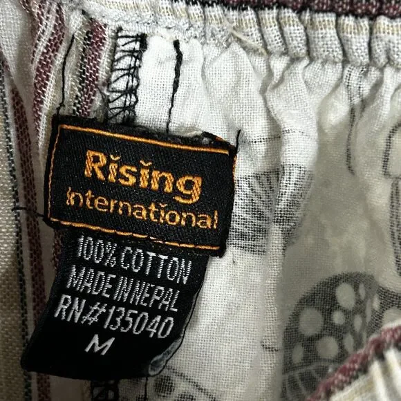 Rising International Mushroom Print Pants Size Medium Patchwork Pockets Pull On - Picture 7 of 10